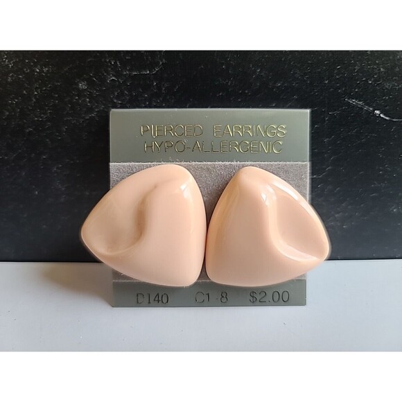 Peach Triangular Plastic Stud Earrings Vintage NOS - Picture 2 of 10